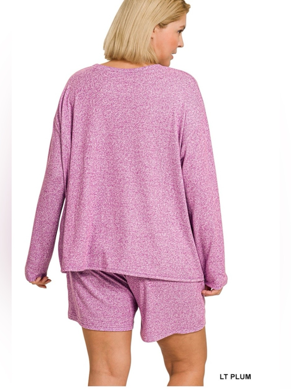 NEW!Plus Size Long-Sleeve Lounge Top & Shorts Set - Light Plum Size 2X - Picture 2 of 7